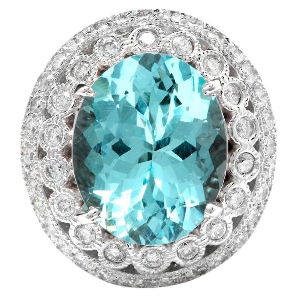 25694a.jpg 11.80 Ct Aquamarine & Diamond 14KW Gold Ring
